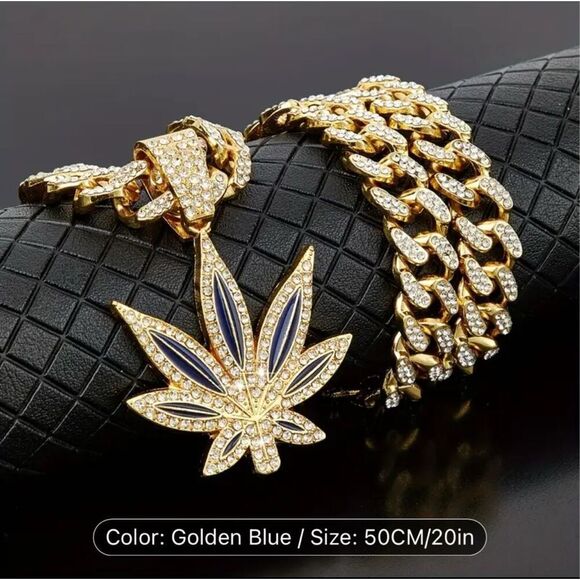 Funky Hip-Hop Punk Maple Leaf Pendant Necklace with Faux Diamond Accents - Picture 3 of 7